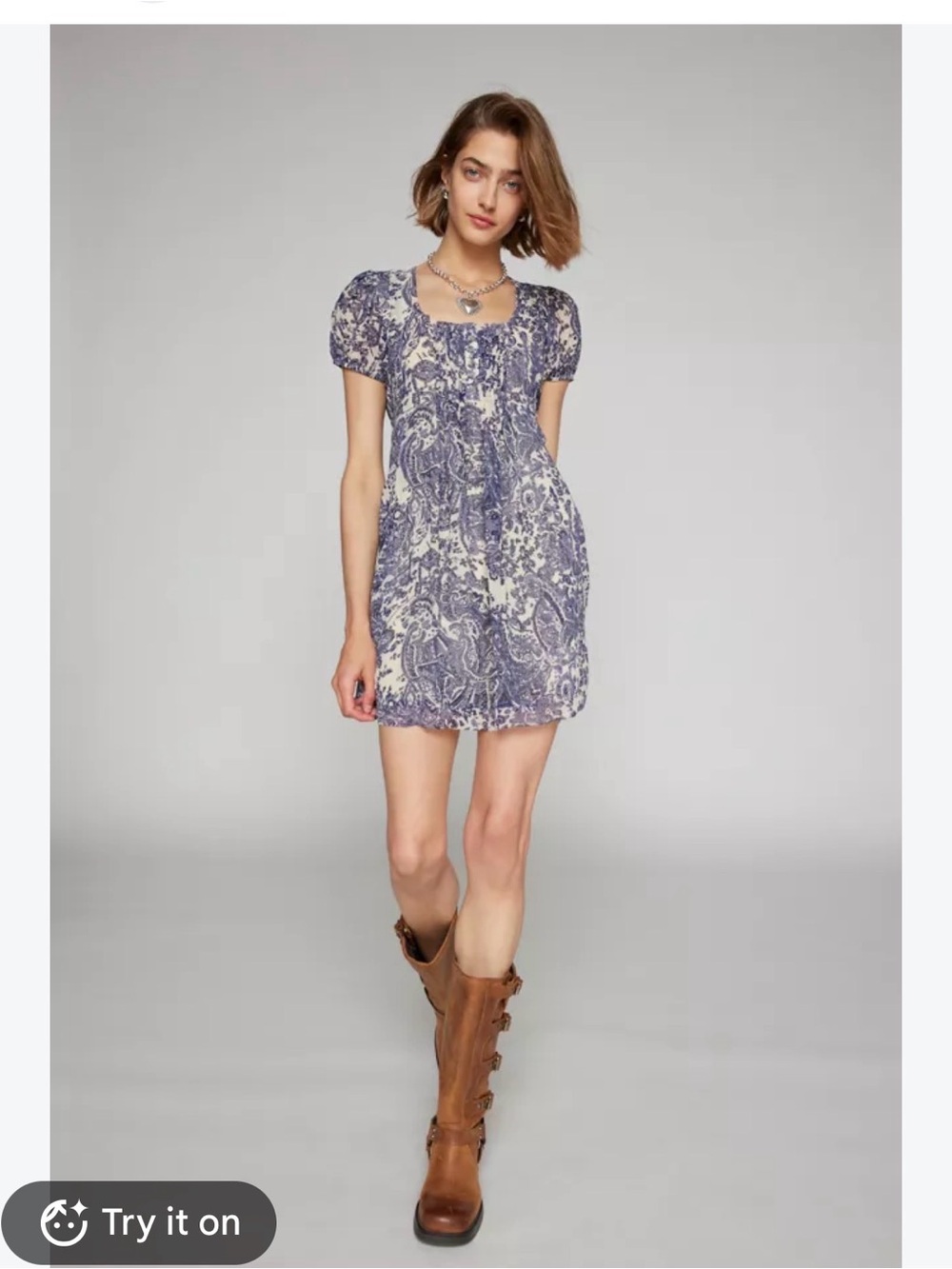 Urban Outfitters Kimchi Blue Phoebe Babydoll Floral Blue Minidress Size L